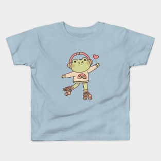 Cute Frog With Headphones And Roller Skates Kids T-Shirt